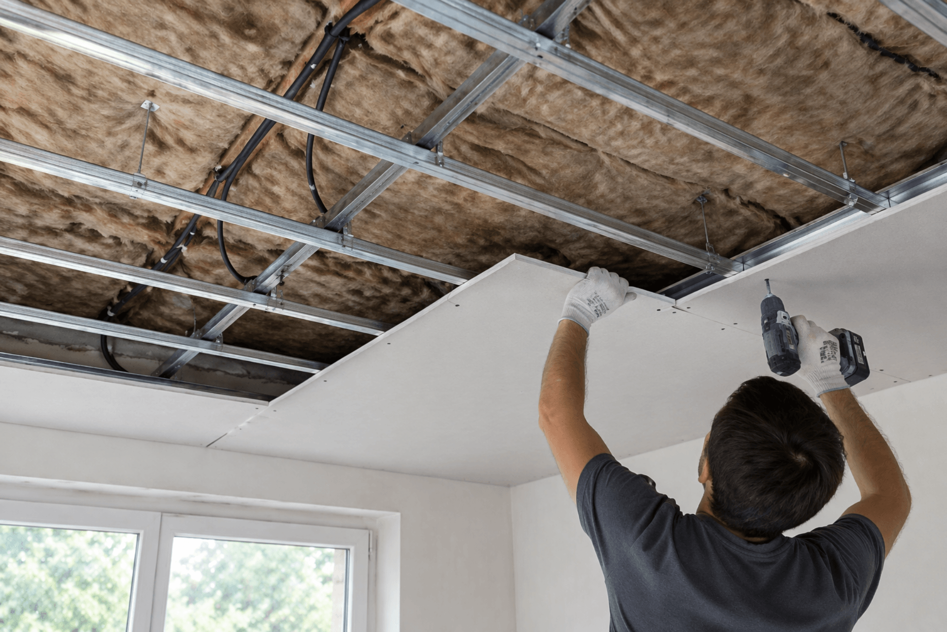 Pose d'un faux-plafond isolant thermique et acoustique à Lyon