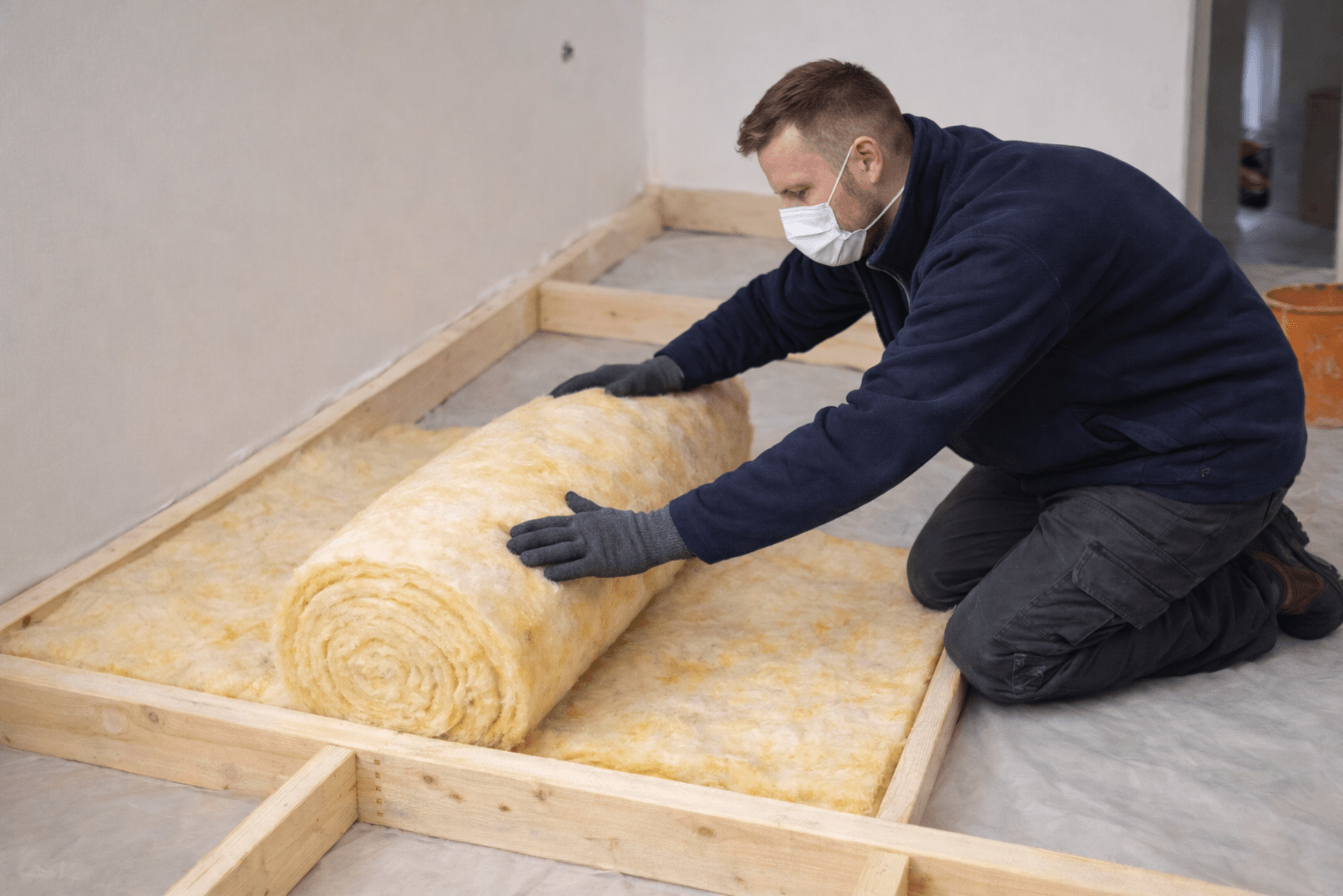 Artisan lyonnais en chantier d'isolation de plancher par le haut