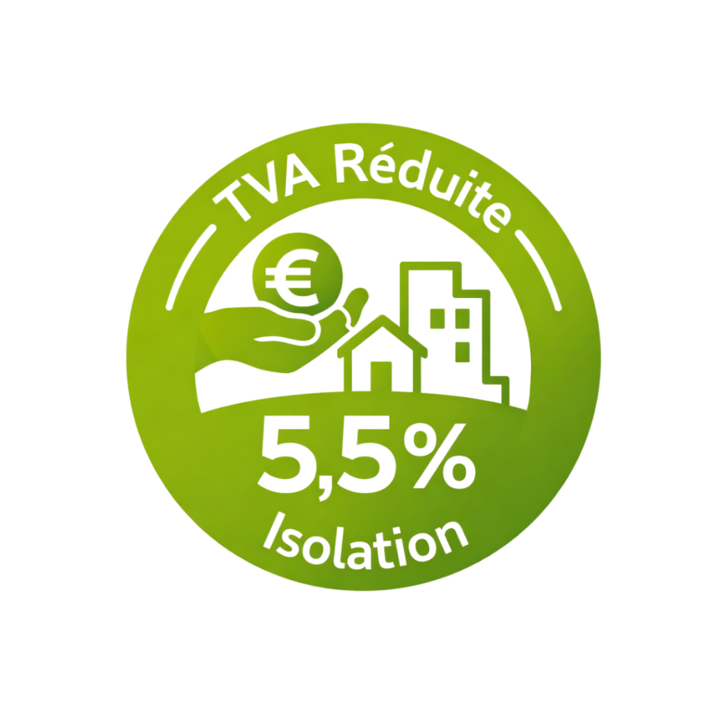 Logo TVA réduite 5,5% travaux isolation